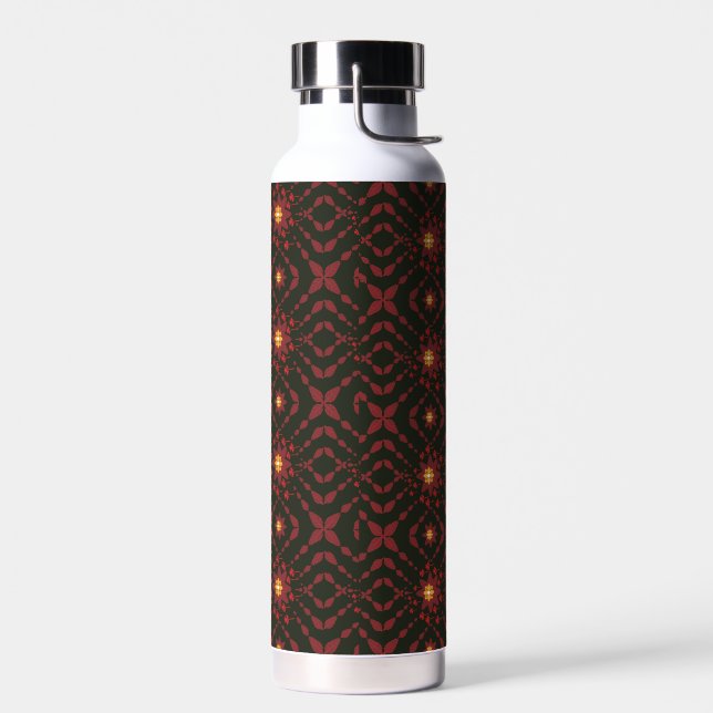 Elegant Dark Red Geometric Pattern Stainless Steel Water Bottle (Left)