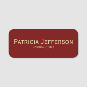 Elegant Dark Red & Gold Text: Modern Professional Name Tag
