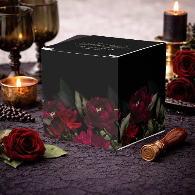 Elegant dark red gothic floral moody wedding favour box (Creator Uploaded)