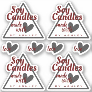 Elegant Dark Red Grey Heart on White Soy Candles