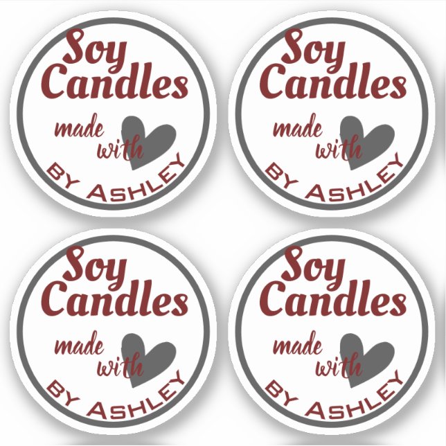 Elegant Dark Red Grey Heart on White Soy Candles (Front)