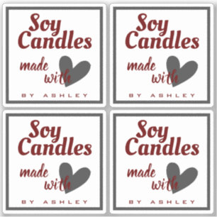 Elegant Dark Red Grey Heart on White Soy Candles