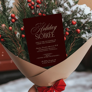 Elegant Dark Red Holiday Dinner Party Invitation
