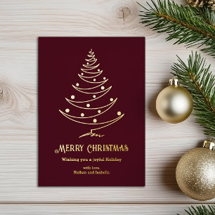 Elegant Dark Red Maroon Merry Christmas Gold Foil Holiday Card