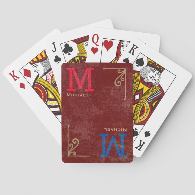 elegant dark-red monogrammed playing cards (Back)