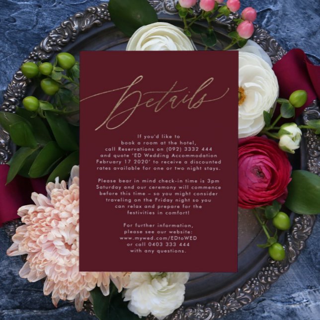 Elegant Dark Red Plum Burgundy Gold The Wedding RSVP Card (Creator Uploaded)