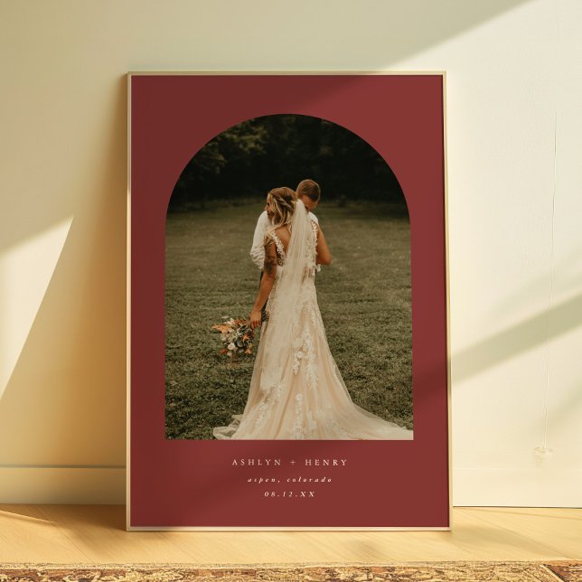 Elegant Dark Red Wedding Couple Photo Arch Poster (Creator Uploaded)