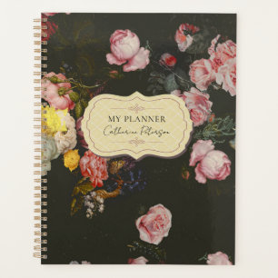 Elegant Dark Rich Chic Floral Pink Roses Planner