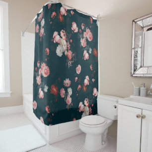 Elegant Dark Rich Dutch Floral Pink Roses Shower Curtain