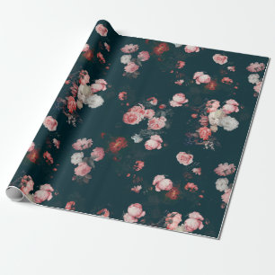 Elegant Dark Rich Dutch Floral Pink Roses Wrapping Paper