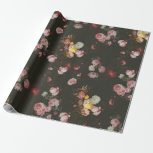Elegant Dark Rich Dutch Floral Pink Roses Wrapping Paper