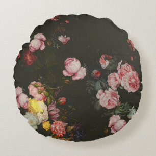 Elegant Dark Rich Floral Pink Roses Round Cushion