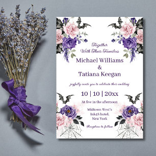Elegant Dark Romance Purple Rose Halloween Wedding Invitation