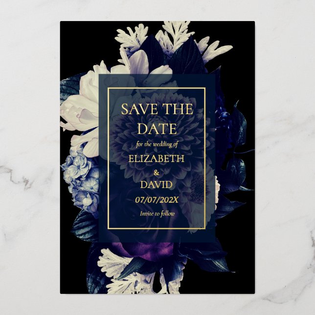 Elegant Dark Romantic Floral Wedding Save the Date (Front)