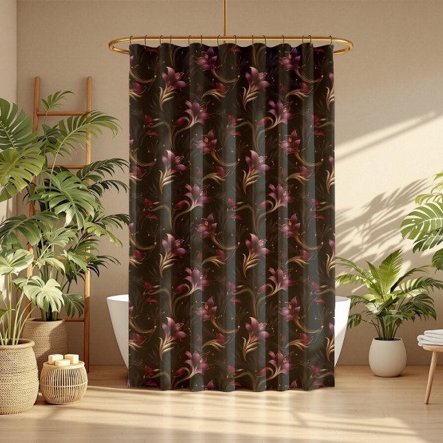 Elegant Dark Romantic Gothic Lily Flower Pattern Shower Curtain (Elegant Dark Romantic Gothic Lily Flower Pattern Shower Curtain)