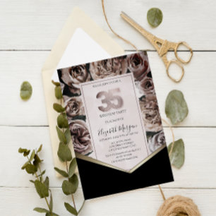 Elegant Dark Roses 35th Birthday Invitation