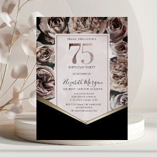 Elegant Dark Roses 75th Birthday Invitation