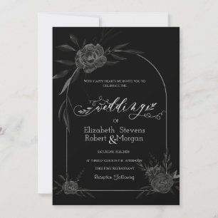 Elegant Dark Roses Black Wedding Invitation