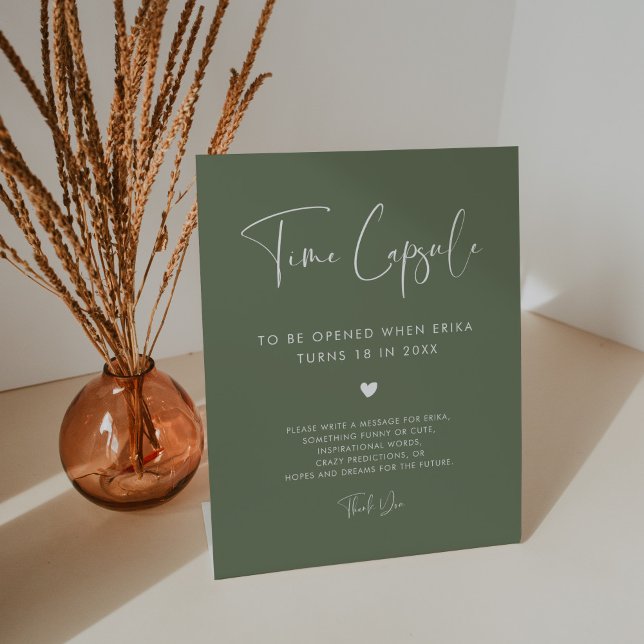 Elegant Dark Sage Time capsule 1st Birthday sign (Creator Uploaded)