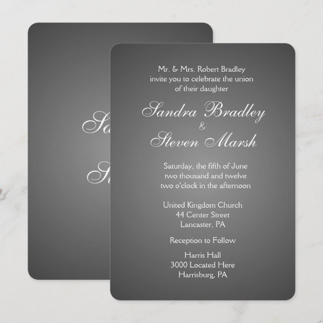 Elegant Dark Silver Wedding Invitations (Front/Back)