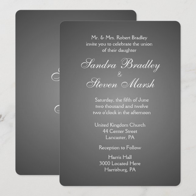 Elegant Dark Silver Wedding Invitations (Front/Back)