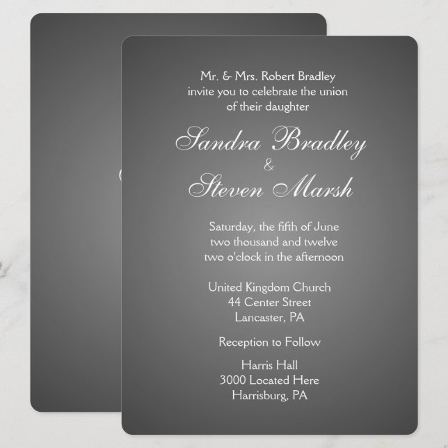 Elegant Dark Silver Wedding Invitations (Front/Back)