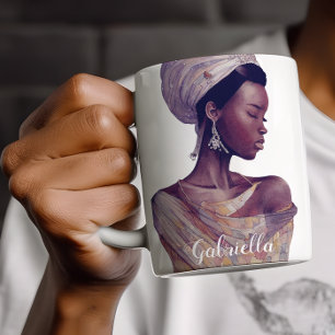 Elegant Dark Skinned African Woman Wearing Turban Coffee Mug