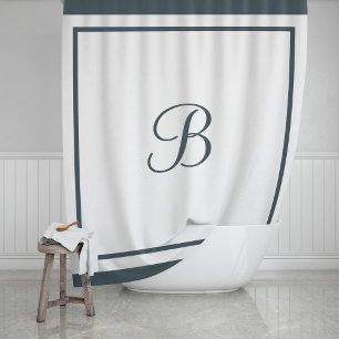 Elegant Dark Slate Border Script Monogram Letter Shower Curtain