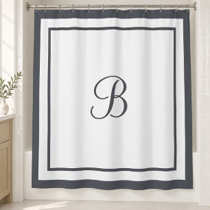 Elegant Dark Slate Border Script Monogram Shower Curtain