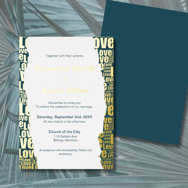 Elegant Dark Slate Grey Love Typography Wedding (Elegant Dark Slate Gray Love Typography Wedding Foil Invitation)