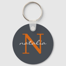 Elegant Dark Slate with Orange Monogrammed