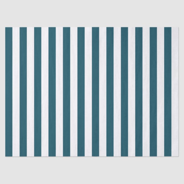 Elegant Dark Teal and White Striped Pattern Tissue Paper (Front)