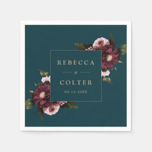 Elegant Dark Teal Burgundy Floral Wedding Napkin
