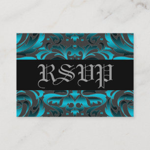 Elegant Dark Teal Damask RSVP Wedding Card