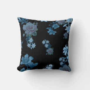 Elegant Dark Teal Floral Pattern Throw Pillow