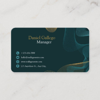 Elegant Dark Teal Gold Abstract Professional Busin Business Card