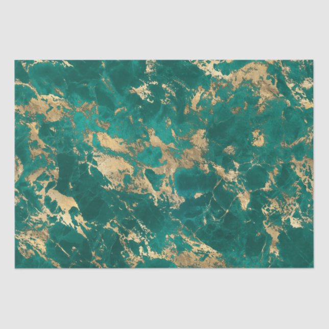 Elegant Dark Teal Green Gold Marble Christmas Tissue Paper (Front)