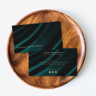 Elegant Dark Teal Satin Professional Social Media  Business Card