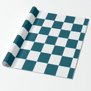 Elegant Dark Teal White Checkered – Sophisticated Wrapping Paper