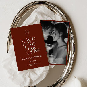 Elegant Dark Terracotta Photo Save the Date Card