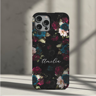 Elegant Dark Turquoise Red Floral Bloom Monogram iPhone 11 Pro Case