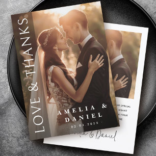 Elegant dark vertical overlay wedding photo thank you card
