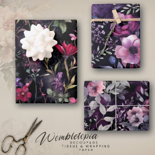 Elegant Dark Victorian Purple Floral   Decoupage  Wrapping Paper Sheet
