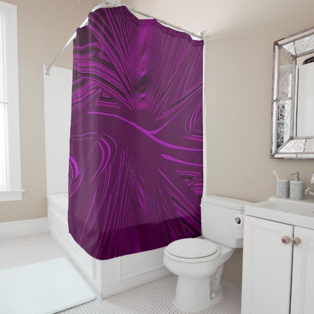 Elegant Dark Violet Faux Brocade Shower Curtain (In Situ)