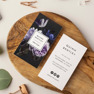 Elegant Dark Violet Floral Bouquet Vertical Business Card