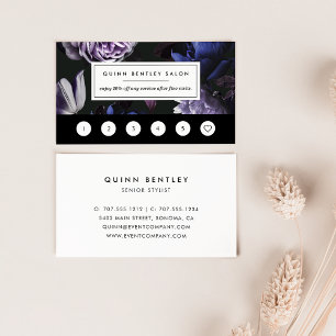 Elegant Dark Violet Floral Loyalty Card