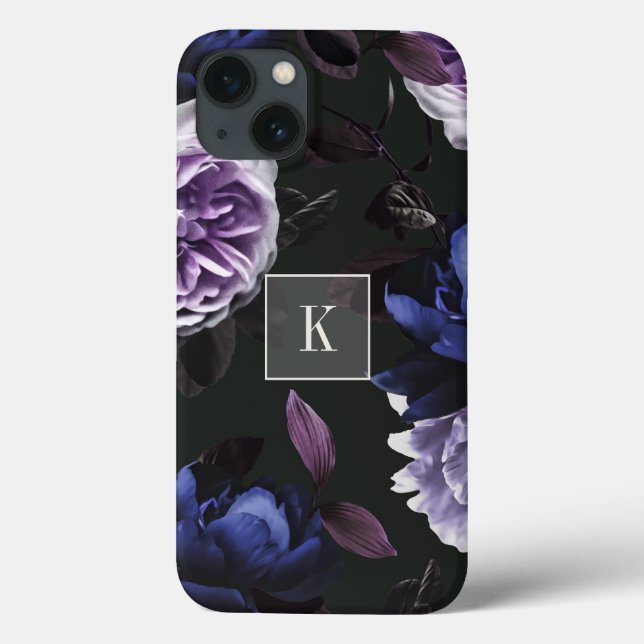 Elegant Dark Violet Floral Monogram Case-Mate iPhone Case (Back)