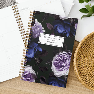Elegant Dark Violet Floral Personalised Planner