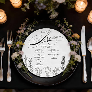 Elegant Dark Wildflower Menu Card