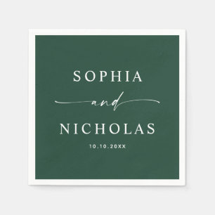 Elegant Dark Woodland Green Wedding. Forest Script Napkin